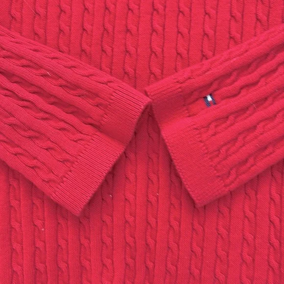 Tommy Hilfiger | Cotton Cable Ivy V-Neck Long Sleeve Knit Sweater Scarlet (M) - Picture 6 of 11